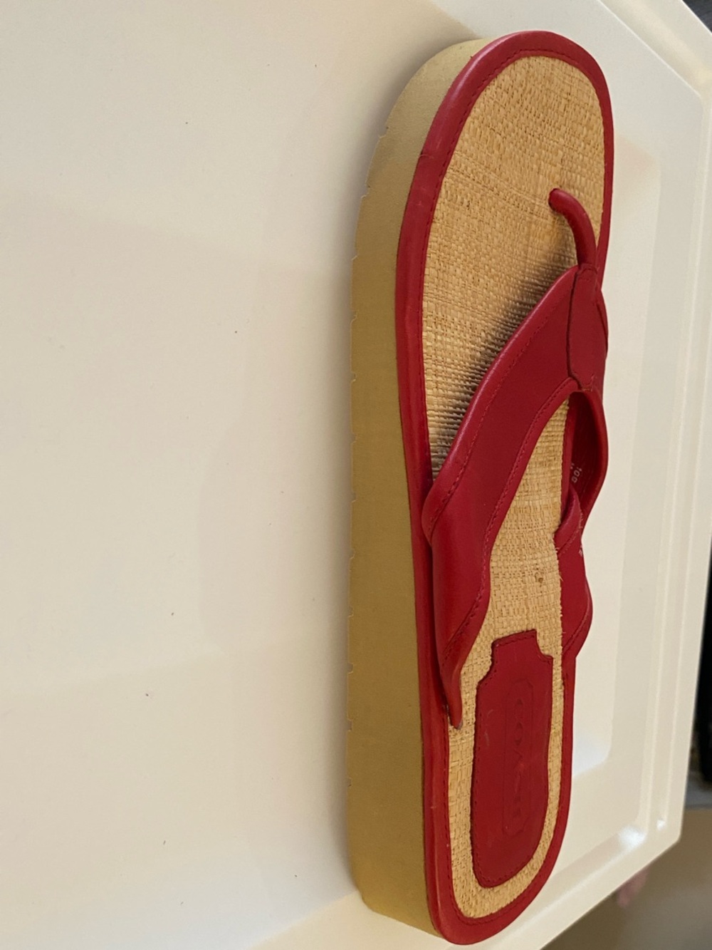 Coach Red Leather Thong Sandals for Women - Picture 3 of 9